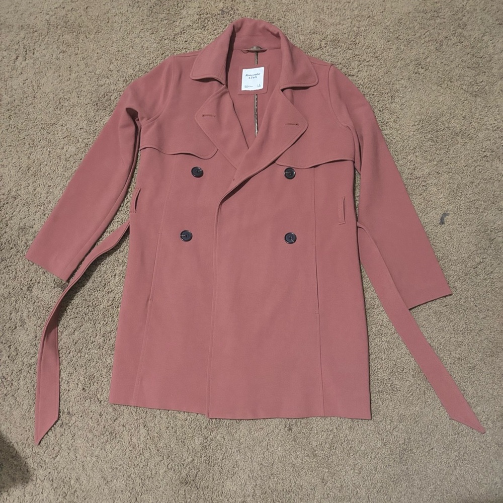 ☔️Abercrombie Trench Coat With Waist Tie in Terracota/orange/red - Picture 2 of 5